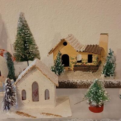 Lot 25: Vintage Putz Paper/Cardboard Christmas Houses - 13 total Buildings includes the Church