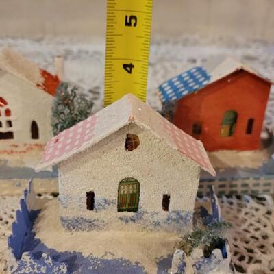 Lot 25: Vintage Putz Paper/Cardboard Christmas Houses - 13 total Buildings includes the Church