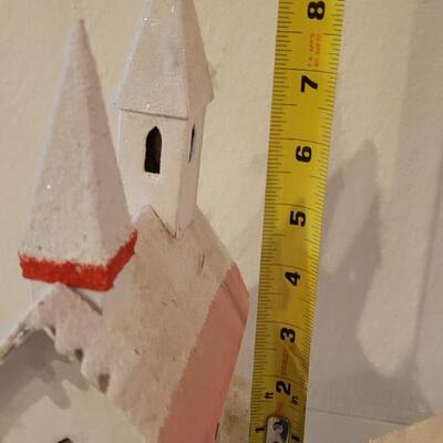 Lot 25: Vintage Putz Paper/Cardboard Christmas Houses - 13 total Buildings includes the Church