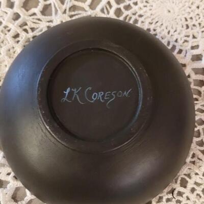 Lot 26: L.K. Coreson Handpainted Snowman Wood Bowl and Wood Holly Garland