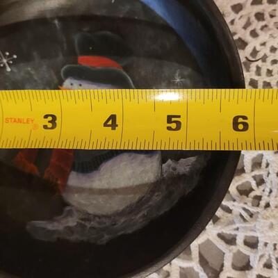 Lot 26: L.K. Coreson Handpainted Snowman Wood Bowl and Wood Holly Garland