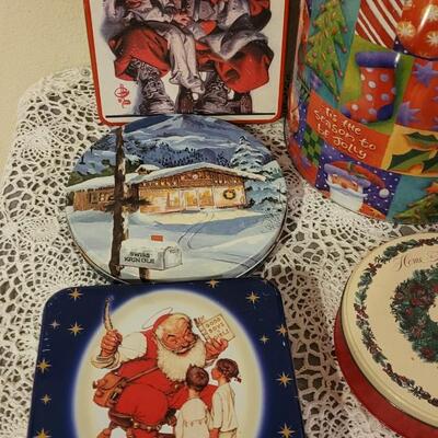 Lot 30: Vintage Christmas Tins with Tin Serving Platter