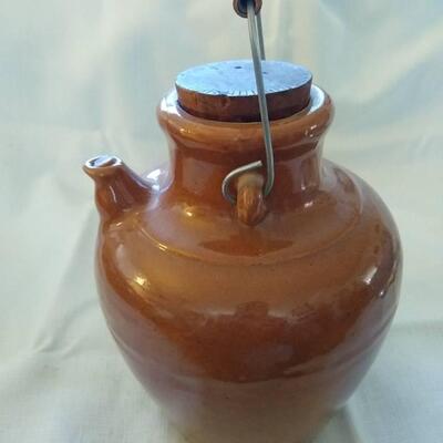 Primitive antique Saki jug Wax and Cork bale handle