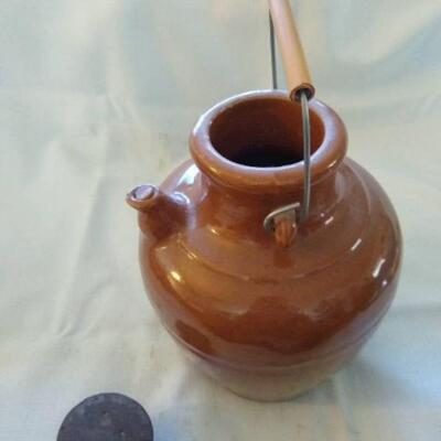 Primitive antique Saki jug Wax and Cork bale handle