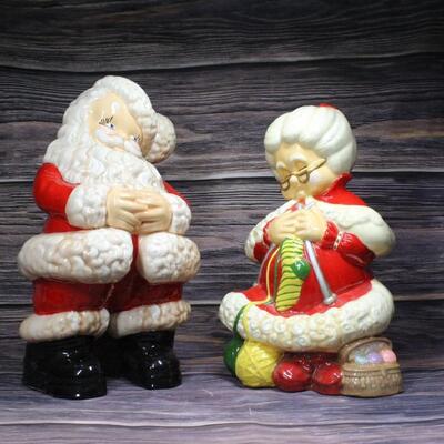 Pair of Vintage Atlantic Mold Hand Painted Ceramic Santa Claus & Mrs. Claus Christmas Decor