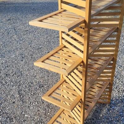 Lot 38: Vintage Wooden Slat Shelf Triple Zone Display Unit
