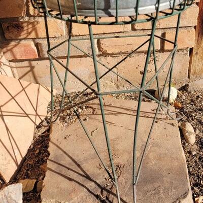 Lot 44: Vintage Metal Plant Stand w/ Vintage Farmhouse Egg/Milking/Baby Bath Bucket Inside