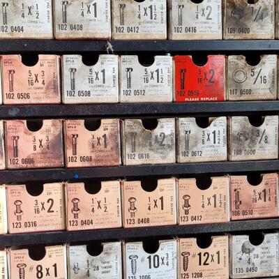 Lot 46: Vintage Assorted Hardware Display Organizer w/ ALL Original Cardboard Trays