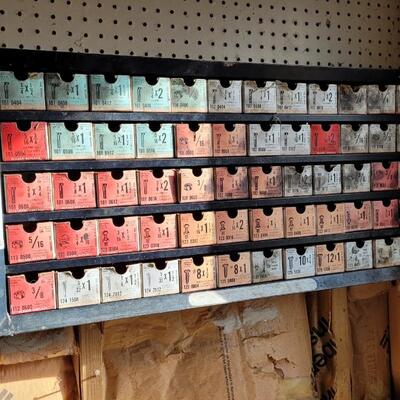 Lot 46: Vintage Assorted Hardware Display Organizer w/ ALL Original Cardboard Trays