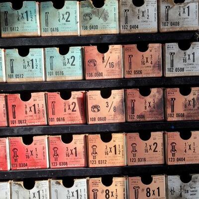 Lot 46: Vintage Assorted Hardware Display Organizer w/ ALL Original Cardboard Trays