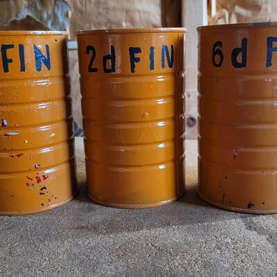 Lot 48: (3) Handpainted Vintage Farmhouse Hardware Storage Cans w/ Hardware Included