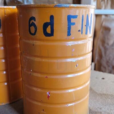 Lot 48: (3) Handpainted Vintage Farmhouse Hardware Storage Cans w/ Hardware Included