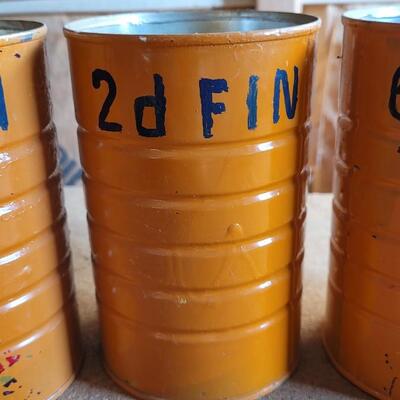 Lot 48: (3) Handpainted Vintage Farmhouse Hardware Storage Cans w/ Hardware Included