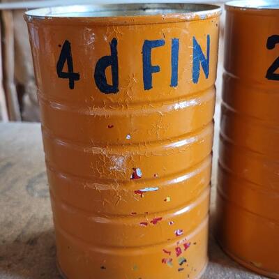 Lot 48: (3) Handpainted Vintage Farmhouse Hardware Storage Cans w/ Hardware Included