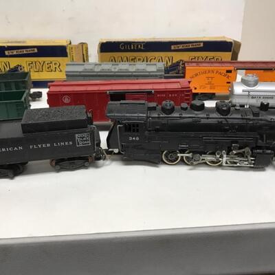 S Gauge American Flyer Freight consist-steam locomotive, tender and 8 cars 1950's