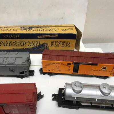S Gauge American Flyer Freight consist-steam locomotive, tender and 8 cars 1950's