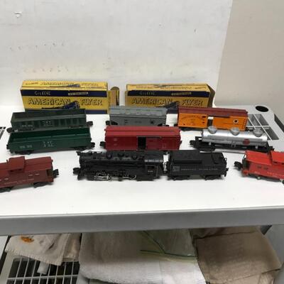 S Gauge American Flyer Freight consist-steam locomotive, tender and 8 cars 1950's