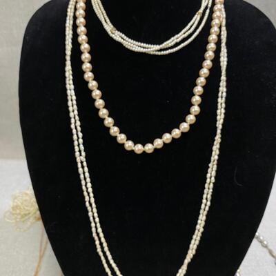 Variety Lot of 8 Necklaces - Faux Pearl and Gold Tone