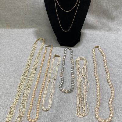Variety Lot of 8 Necklaces - Faux Pearl and Gold Tone