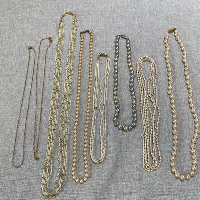 Variety Lot of 8 Necklaces - Faux Pearl and Gold Tone