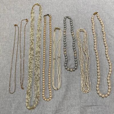 Variety Lot of 8 Necklaces - Faux Pearl and Gold Tone