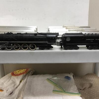 S scale American Flyer passenger consist. 4-8-4 UP steam locomotive and tender plus 8 cars