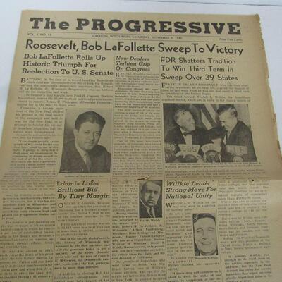Vintage Progressive Madison, WI News Paper, 11/9/40