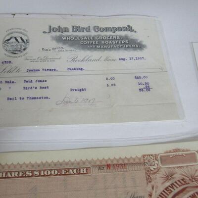 Antique Paper Ephemera: Louisville Railway Co, Undated, Unsigned; 1893 Equitable Life Assurance Society; 2-17-07 John Bird Bill