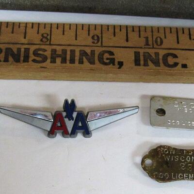 Misc Smalls, Wise Owl Cleaners Owl Key Ring, Bottle Opener, Jack Knives, Old Dog Tags, Sharpening Stone, Etc