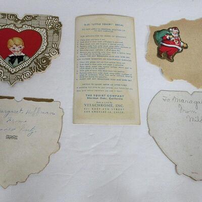 Nice Vintage Advertising Squirt Decal, 1953, Very Good Condition, and 3 Vintage Valentines, Paper Snowman