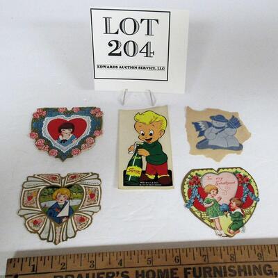 Nice Vintage Advertising Squirt Decal, 1953, Very Good Condition, and 3 Vintage Valentines, Paper Snowman