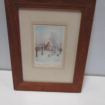 Framed Artist Signed Winter Scene Picture 14