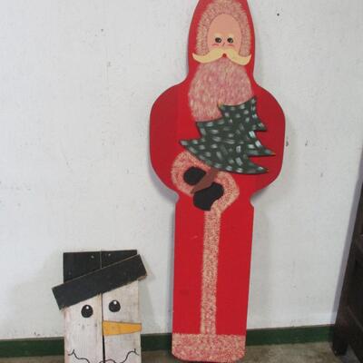 Holiday Christmas Wood Art Displays Santa - Snowman