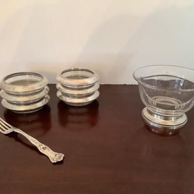 D618 Sterling Glass Coasters, Fork,Divided Nut Bowl