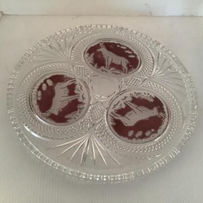 D619 Vintage German Glass Bowl with Stag and Waterfowl Bowl