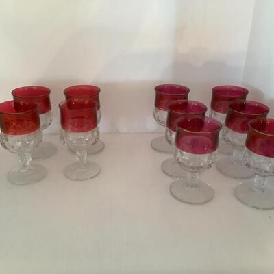 D620 Set of 10 Vintage Tiffin Ruby Flash Glass Thumbprint Goblets