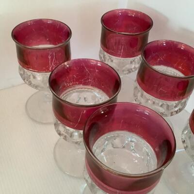 D620 Set of 10 Vintage Tiffin Ruby Flash Glass Thumbprint Goblets