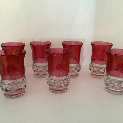 D621 Vintage Ruby Flash Glass Tiffin Thumbprint Water Ice tea Tumblers