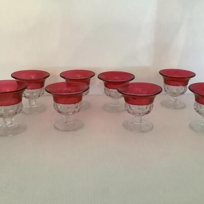 D622 Vintage Ruby Flash Glass Tiffin Thumbprint Goblets