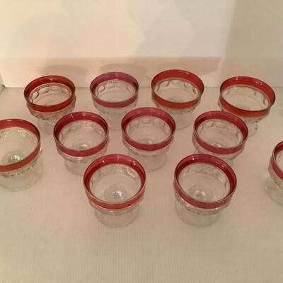 D623 Vintage Ruby Tiffin Flash Glass Thumbprint Sherbert Glasses