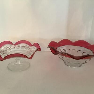 D624 Vintage Tiffin Ruby Flash Glass Pedestal Bowls
