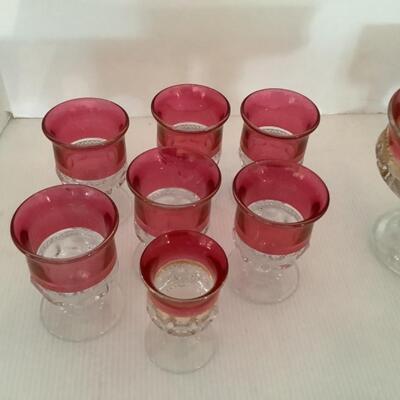 D625 Vintage Ruby Flash Glass Thumbprint Tiffin Bowls, Goblets