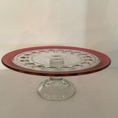 D627 Vintage Ruby Flash Glass Pedestal Cakeplate