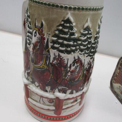 Holiday Decorations - Budweiser Stein - Maple Syrup Tin - Saturday Evening Post Tins