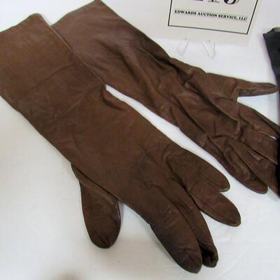 Vintage Ladies Gloves, Long Brown Leather and Black With Trim