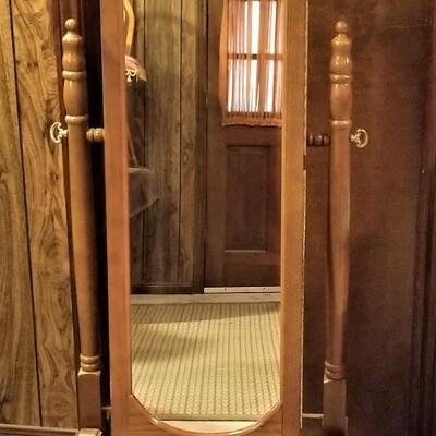 Lot #304  Contemporary Cheval Mirror/Jewelry Armoire Combo