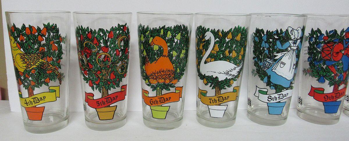 Vintage Indiana Glass 12 Days of Christmas Glasses Complete Set of