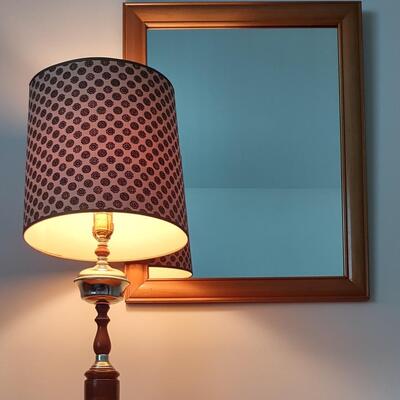 Lot 323: Wooden Frame Mirror & MCM Lamp