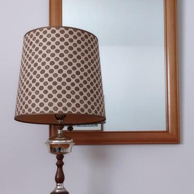 Lot 323: Wooden Frame Mirror & MCM Lamp