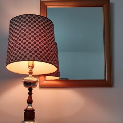 Lot 323: Wooden Frame Mirror & MCM Lamp